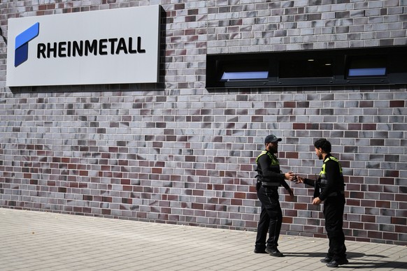 The logo of German arms manufacturer Rheinmetall is pictured in Unterluess, Germany, Wednesday, Aug. 27, 2025. (AP Photo/Markus Schreiber)
Germany Ammunition Factory