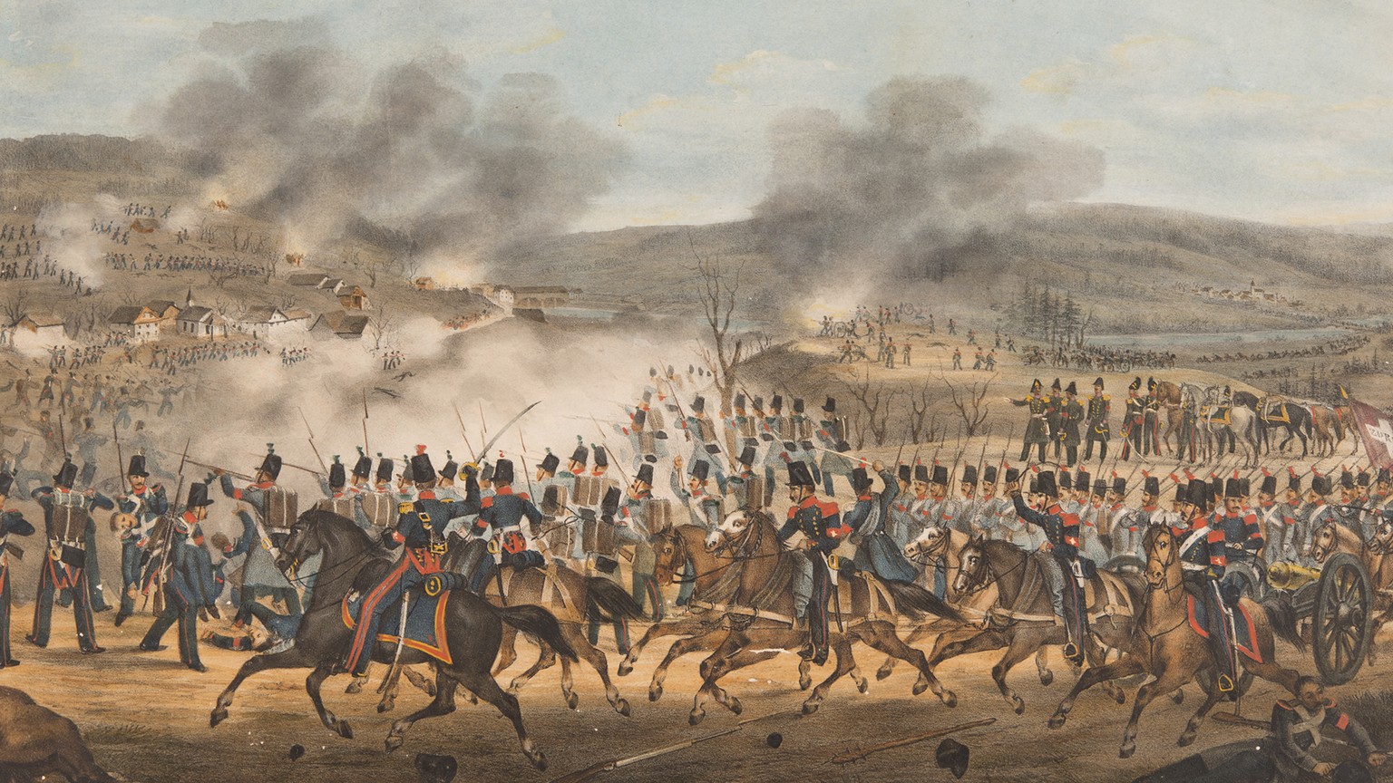 Das Gefecht bei Gisikon vom 23. November 1847. Druckgrafik.