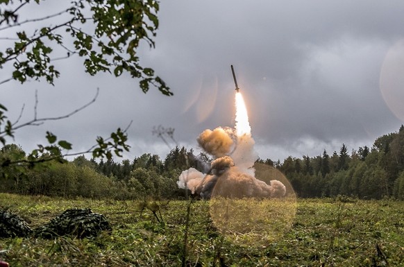 FILE - This undated file photo provided Tuesday, Sept. 19, 2017, by Russian Defense Ministry official web site shows a Russian Iskander-K missile launched during a military exercise at a training grou ...