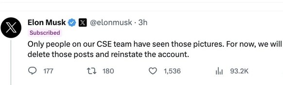 Musk schreibt, dass McGees Konto wieder aktiviert wird.