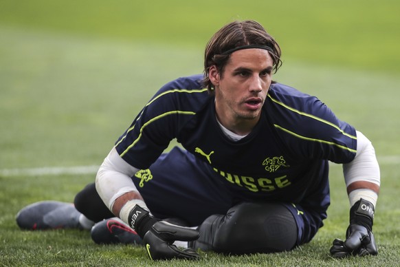 Switzerland goalkeeper Yann Sommer exercises during a training session at the Dragao stadium in Porto, Portugal, Tuesday, June 4, 2019. Switzerland will face Portugal Wednesday in a UEFA Nations Leagu ...