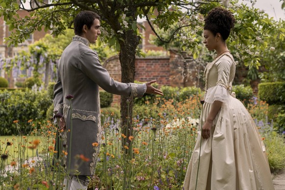 RECORD DATE NOT SHOWN QUEEN CHARLOTTE: A BRIDGERTON STORY, from left: Corey Mylchreest, India Amarteifio, Queen To Be, Season 1, episode.  101, broadcast on May 4, 2023. photo: Liam Daniel / Netflix / Courtesy E...