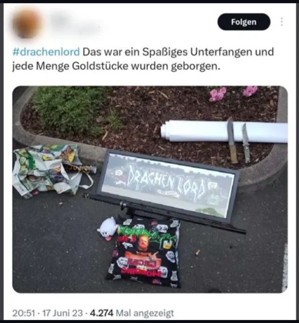 &quot;Spassiges Unterfangen&quot;: Einer der Beteiligten teilt mit einem Foto seine Freude über den erfolgreichen Diebstahl. (Quelle: Andreas/@speergruesse)