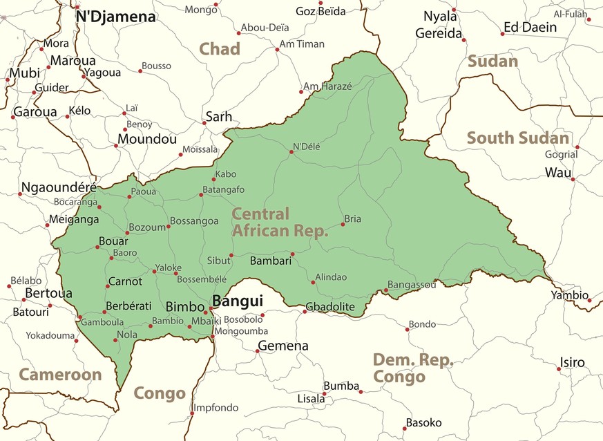 Karte der Zentralafrikanischen Republik mit Bangui