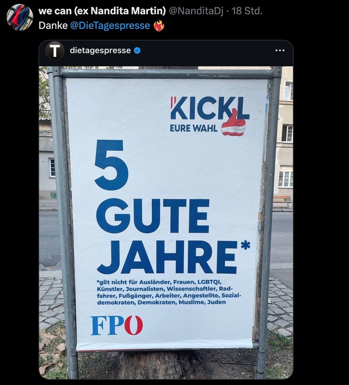 Tweet zu Wahlen in Österreich.