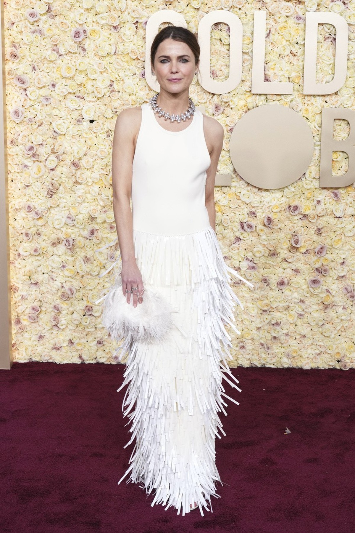 Keri Russell arrives at the 81st Golden Globe Awards on Sunday, Jan. 7, 2024, at the Beverly Hilton in Beverly Hills, Calif. (Photo by Jordan Strauss/Invision/AP)