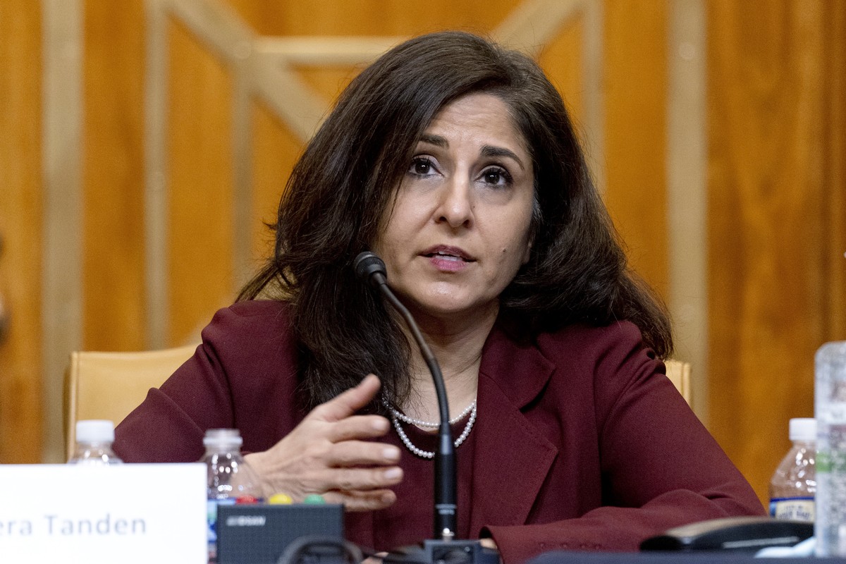 FILE - In this Feb. 10, 2021 file photo, Neera Tanden, President Joe Biden's nominee for Director of the Office of Management and Budget (OMB), testifies during a Senate Committee on the Budget h ...