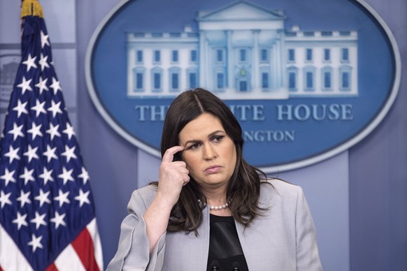 epa06587656 White House Press Secretary Sarah Huckabee Sanders holds a news conference in the James Brady Press Briefing Room of the White House in Washington, DC, USA, 07 March 2018. EPA/MICHAEL REYN ...