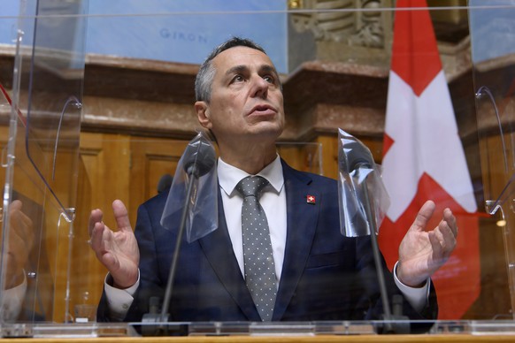 Bundesrat Ignazio Cassis spricht waehrend der Herbstsession der Eidgenoessischen Raete, am Donnerstag, 30. September 2021 im Nationalrat in Bern. (KEYSTONE/Anthony Anex)