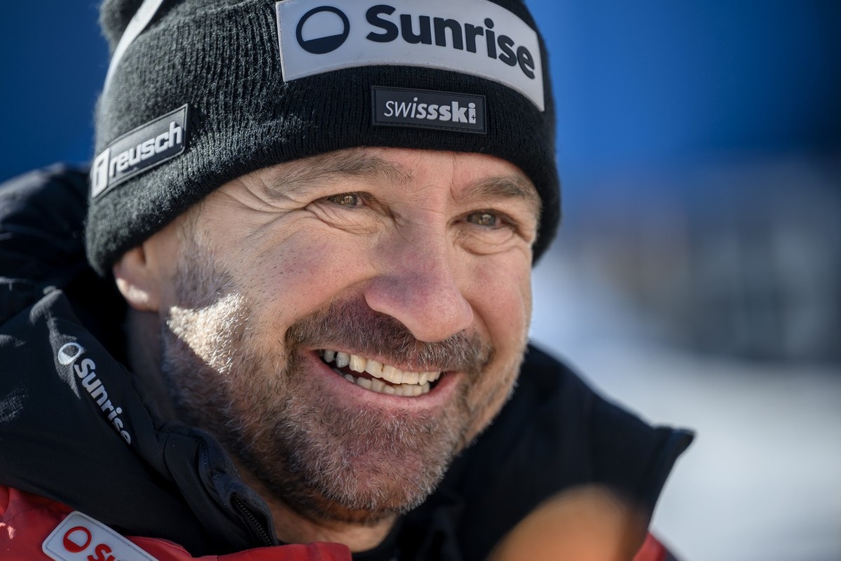 Beat Tschuor, head coach of women's ski team of Switzerland reacts during the Swiss-ski federation press conference at the 2023 FIS Alpine Skiing World Championships in Courchevel/Meribel, France ...
