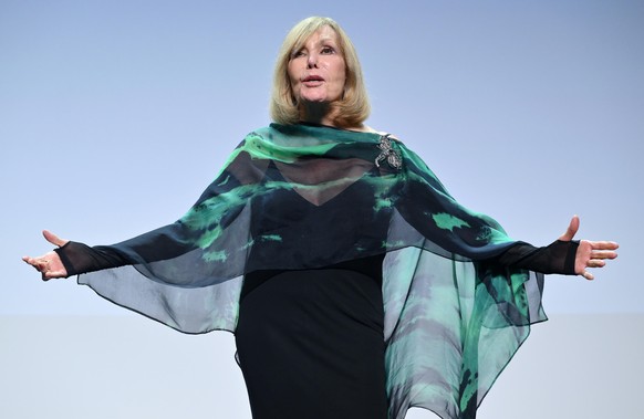 epa12342748 US actor Kim Novak poses during her Golden Lion for Lifetime Achievement award ceremony at the 82nd annual Venice International Film Festival, in Venice, Italy, 01 September 2025. The film ...