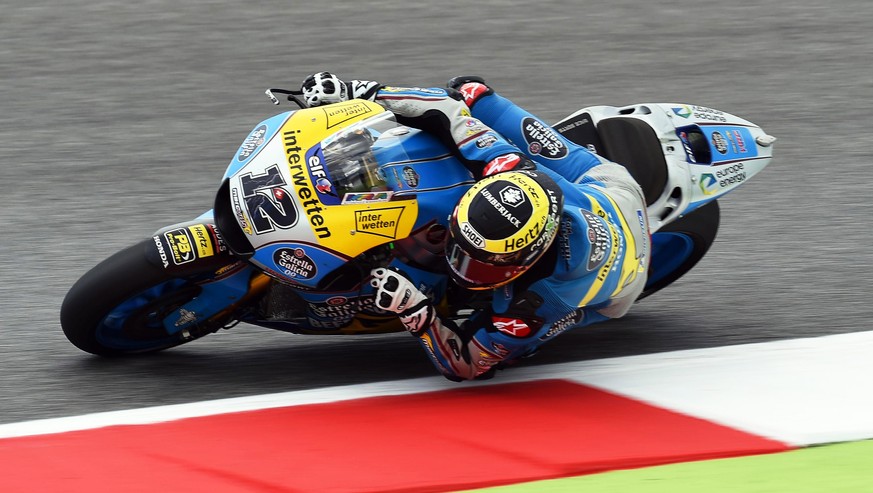 epa06778424 Swiss MotoGP rider Thomas Luethi of the EG 0,0 Marc VDS team in action during the free practice session at the Mugello circuit in Scarperia, central Italy, 01 June 2018. The Motorcycling G ...