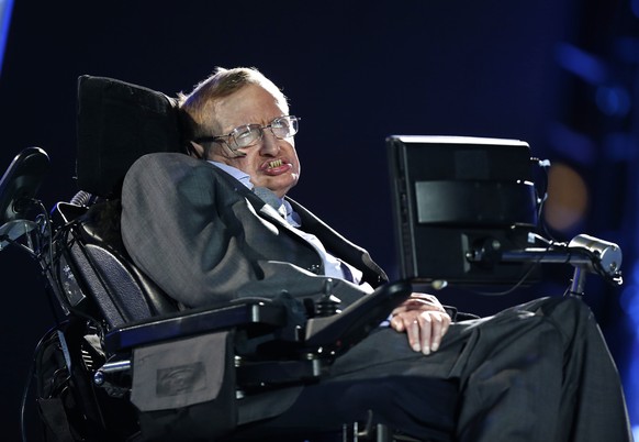 FILE - In this Wednesday Aug. 29, 2012 file photo, British physicist Professor Stephen Hawking speaks during the Opening Ceremony for the 2012 Paralympics in London, Wednesday Aug. 29, 2012. Stephen H ...