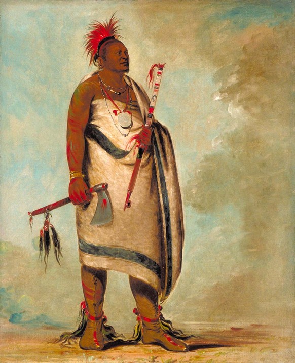 Shonka Sabe (Black Dog). Chief of the Hunkah division of the Osage tribe. Painted in 1834 by George Catlin
