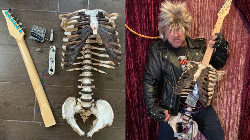 Mehr METAL geht nicht: Mann baut E-Gitarre aus Skelett seines toten Onkels