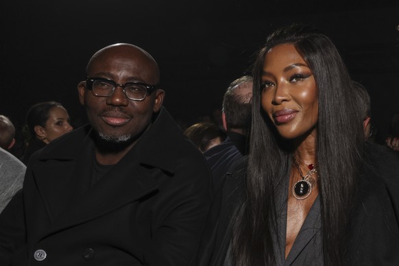 Edward Enninful, and Naomi Campbell attend the Burberry Autumn/Winter 2023 fashion collection presented in London, Monday, Feb. 20, 2023. (Photo by Vianney Le Caer/Invision/AP)
Edward Enninful,Naomi C ...
