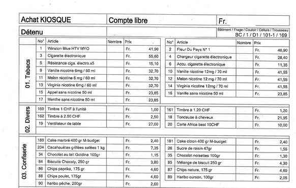 Die Angebote und Preise im Gefängniskiosk werden laufend angepasst.