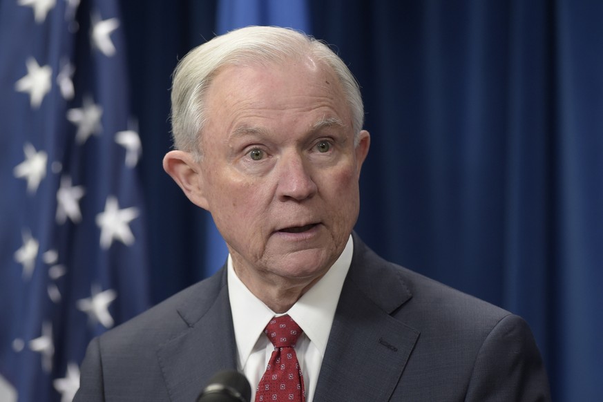 FILE - In this March 6, 2017, file photo, Attorney General Jeff Sessions speaks at the U.S. Customs and Border Protection office in Washington. Sessions, whose contacts with Russia's ambassador to the ...