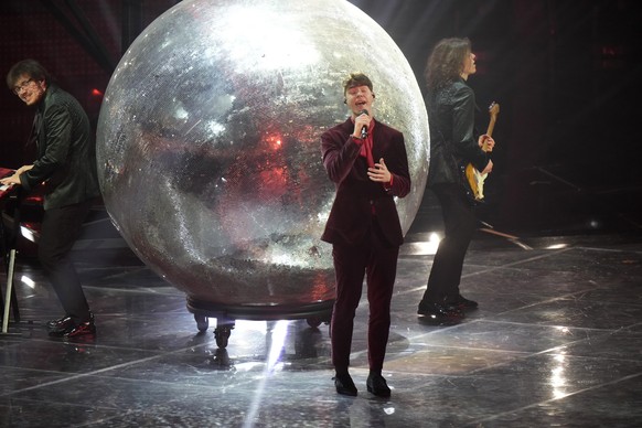 LPS from Slovenia singing Disko performs during rehearsals at the Eurovision Song Contest in Turin, Italy, Monday, May 9, 2022. (AP Photo/Luca Bruno)