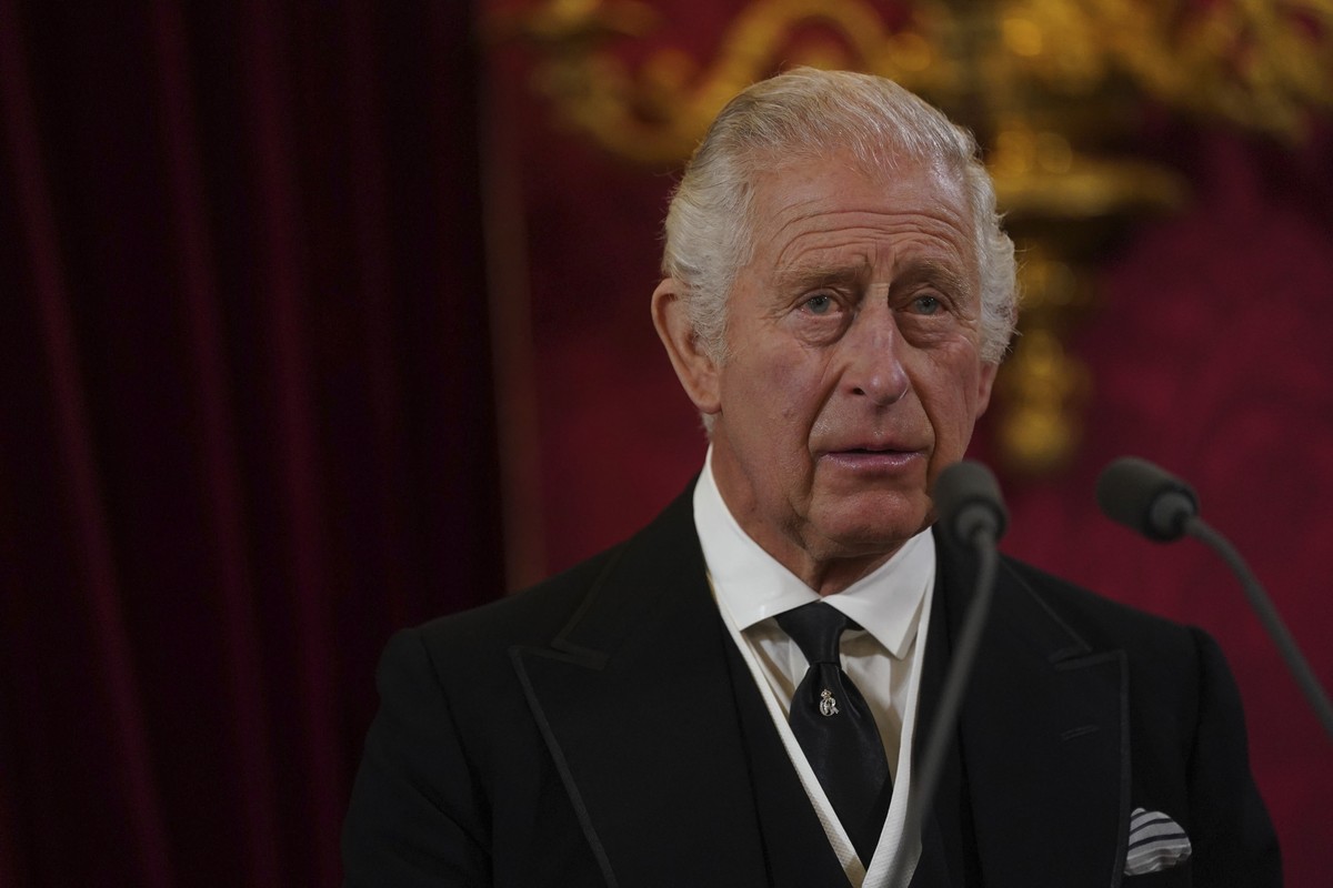 King Charles III during the Accession Council at St James's Palace, London, Saturday, Sept. 10, 2022, where he is formally proclaimed monarch. (Victoria Jones/Pool Photo via AP)