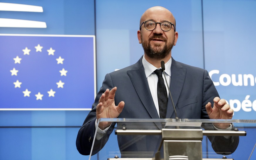 epa07690364 Belgium&#039;s Prime minister Charles Michel speaks at a press conference at the end of a Special European Council in Brussels, Belgium, 02 July 2019. Charles Michel was elected the new Pr ...