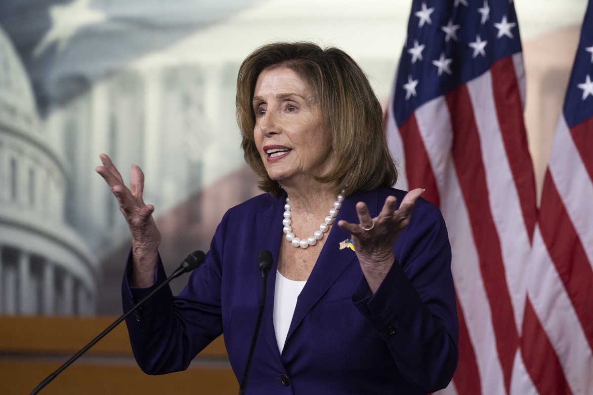 epa10097626 US Speaker of the House Nancy Pelosi holds a news conference, on Capitol Hill in Washington, DC, USA, 29 July 2022. During the news conference Pelosi discussed the passage of the 'CHI ...