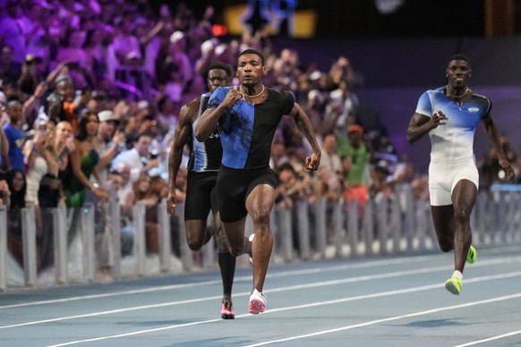Fred Kerley, of the United States, competes in the men's 100-meter final at the Enhanced Games in Las Vegas, Sunday, May 24, 2026. (AP Photo/Jae C. Hong)
Fred Kerley