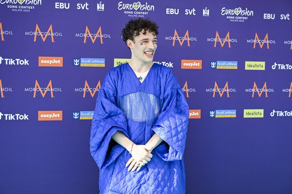 Nemo representing Switzerland poses on the turquoise carpet ahead of the opening ceremony for the 68th edition of the Eurovision Song Contest, at the Malm� Live Congress and Concert Hall, in Malm�, Sw ...