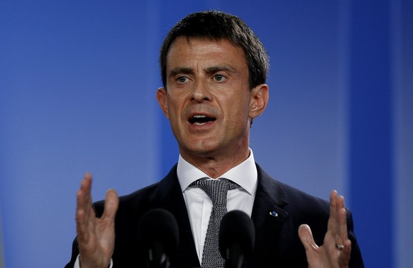 epa04819068 French Prime Minister, Manuel Valls, participates in a press conference with Colombian President, Juan manuel Santos (not pictured), after signing cooperation agreements, in Bogota, Colomb ...