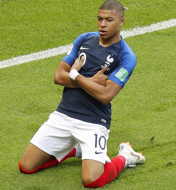 epa06852189 Kylian Mbappe of France celebrates after scoring a goal during the FIFA World Cup 2018 round of 16 soccer match between France and Argentina in Kazan, Russia, 30 June 2018.

(RESTRICTION ...