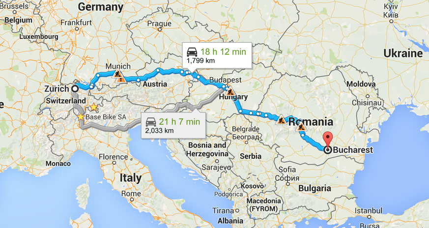 Die bisher abgeradelte Strecke entspricht derjenigen von Zürich nach Bukarest.