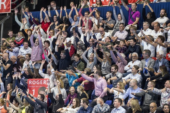 Spectators watch the final match of Switzerland&#039;s Roger Federer and Argentina&#039;s Juan Martin del Potro at the Swiss Indoors tennis tournament at the St. Jakobshalle in Basel, Switzerland, on  ...