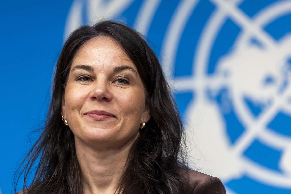 epa12772883 President of the United Nations General Assembly Annalena Baerbock speaks during a press conference at the 61st session of the UN Human Rights Council, at the European headquarters of the  ...