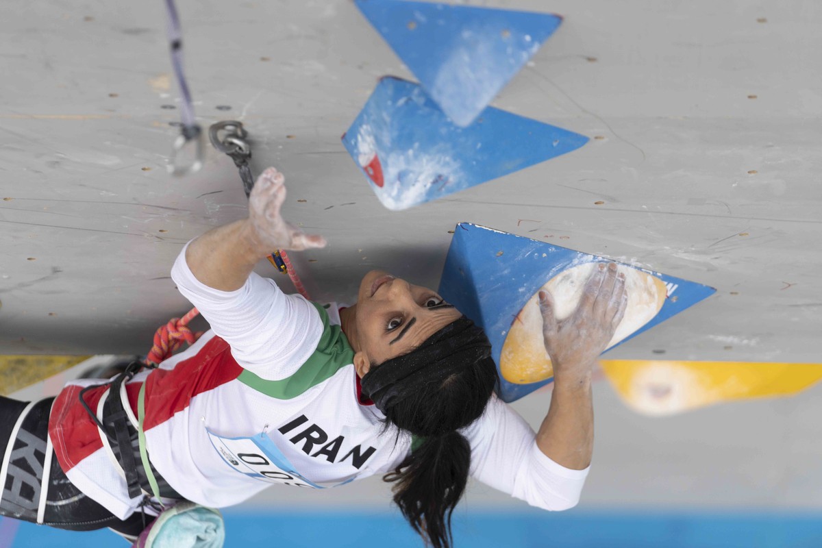 Iranian athlete Elnaz Rekabi competes during the women's Boulder &amp; Lead final during the IFSC Climbing Asian Championships in Seoul, Sunday, Oct. 16, 2022. Rekabi left South Korea on Tuesday, ...