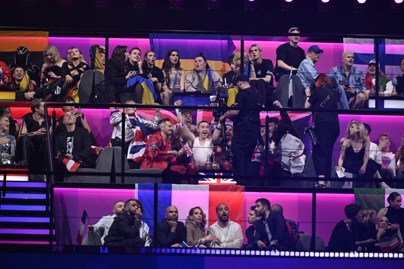 epa11334187 The artists in the green room during the voting during the grand final of the 68th Eurovision Song Contest (ESC) at the Malmo Arena, in Malmo, Sweden, 11 May 2024. EPA/JESSICA GOW SWEDEN O ...