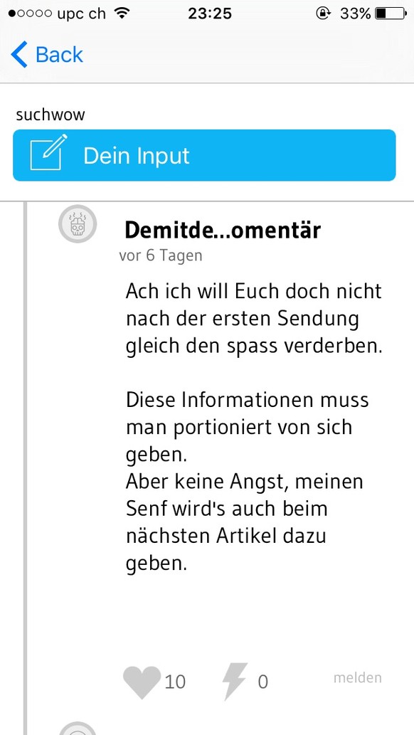 Nur unter Wasser ists noch nasser: Hier unser Service public in Sachen «Bachelor»
ENDLICH der neue Artikel! Habe tagelang gewartet, und hoffe nun, dass @DämitdeclevereKommentär nun sein Wissen weiter  ...