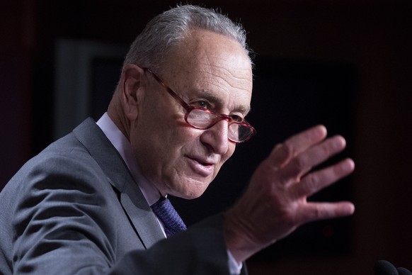 epa08671453 Senate Minority Leader Democrat Chuck Schumer participates in a news conference on Capitol Hill in Washington, DC, USA, 15 September 2020. Schumer criticized the Trump administration&#039; ...