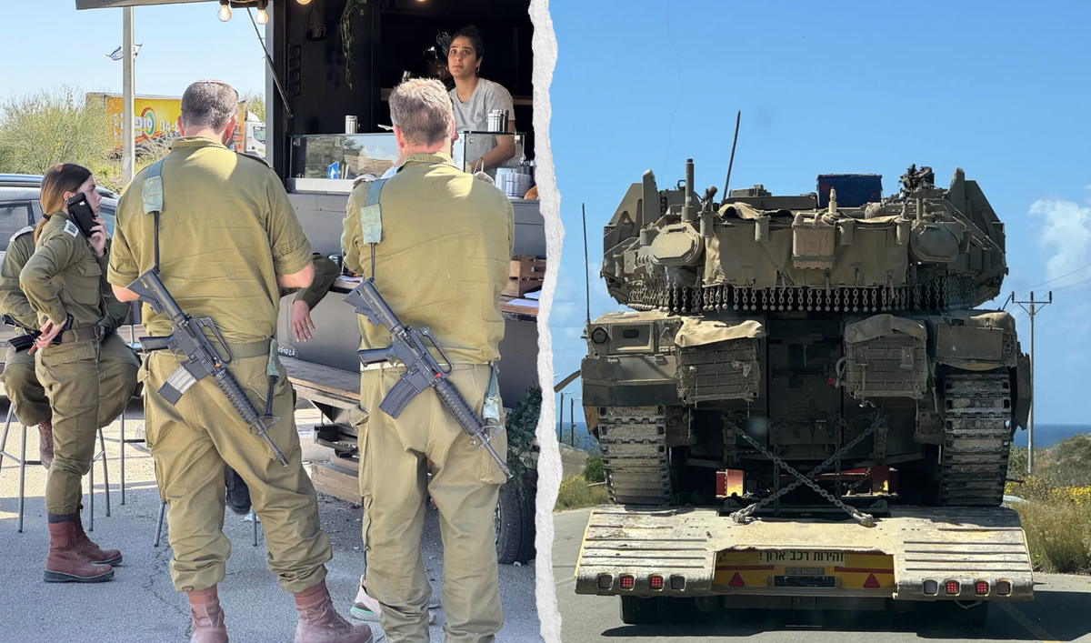 Des soldats israéliens (g) et un char de l'armée israélienne (d).
