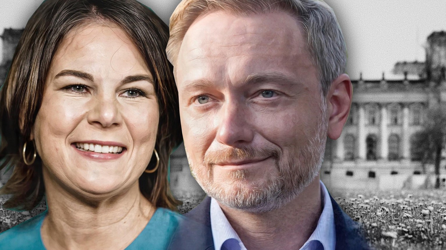 Annalene Baerbock und Christian Lindner und der Reichstag.