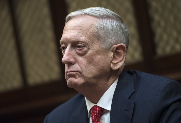 epa06356464 Defense Secretary James Mattis attends a meeting with US President Donald J. Trump (out of frame) and congressional leadership in the Roosevelt Room at the White House, in Washington, DC,  ...