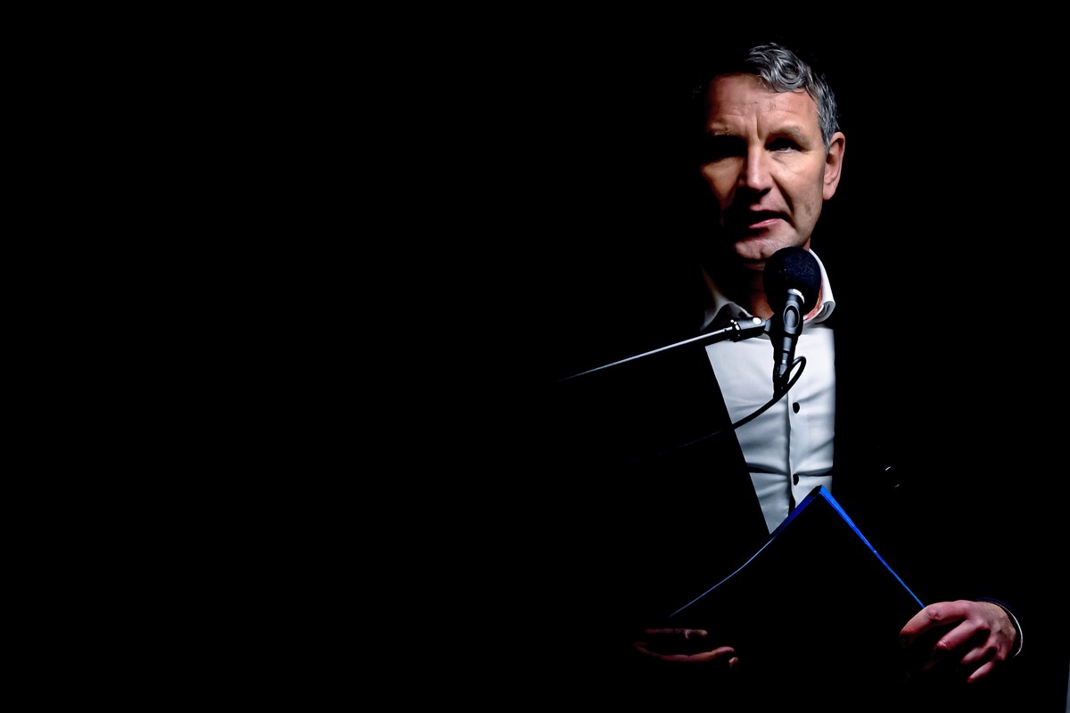 epa08264634 (FILE) - Alternative for Germany (AfD) faction chairman in the regional parliament of Thuringia, Bjoern Hoecke speaks during the rally of the far-right, anti-Islam PEGIDA (Patriotic Europe ...