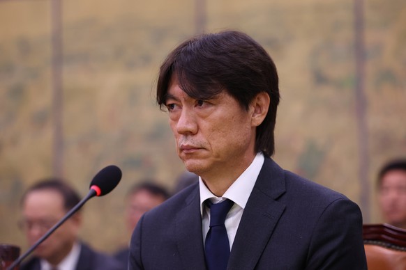 Former South Korea mens national team head coach Hong Myung-bo attends a hearing on the Korea Football Association (KFA) amid a controversy surrounding the management of the sport's national gov ...