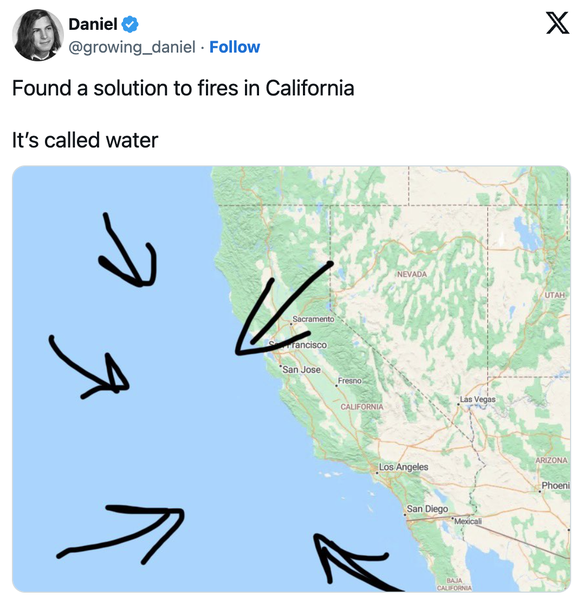 X-Post zu den Bränden in Los Angeles, 8. Januar 2025.