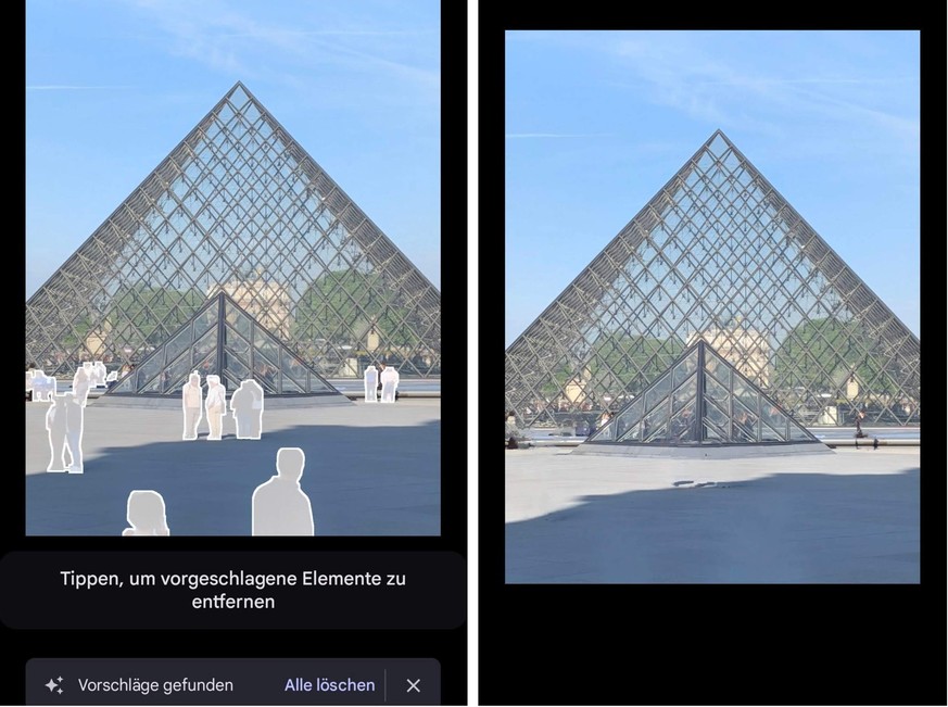 Störende Touris wegradieren: Googles KI-gestützte Fotobearbeitung ist auch beim Pixel 9a vorhanden.