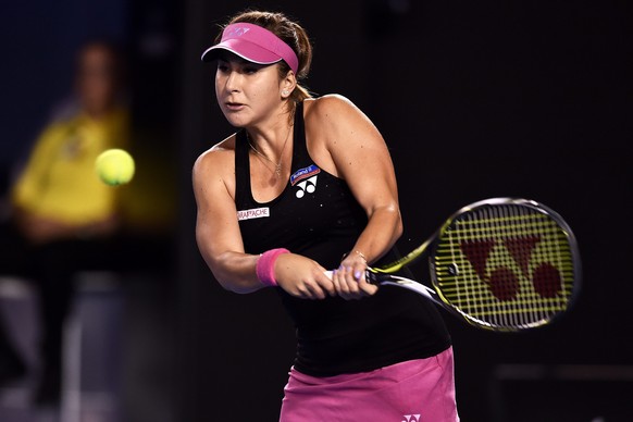 epa05121876 Belinda Bencic of Switzerland in action against Maria Sharapova of Russia during their fourth round match on day seven of the Australian Open tennis tournament in Melbourne, Australia, 24  ...