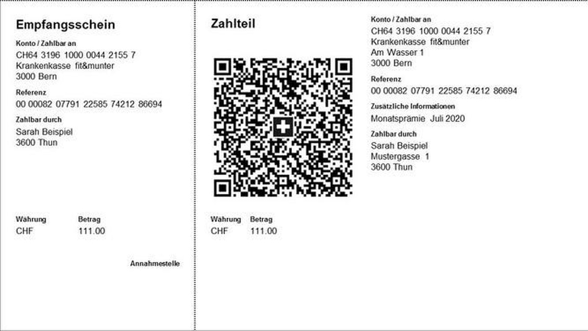 QR-Rechnung: Einzahlungsschein mit QR-Code.