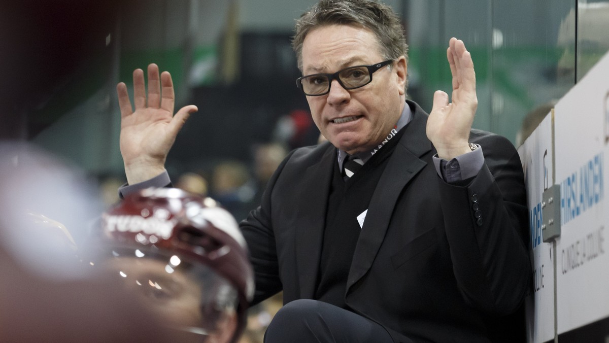 Geneve-Servette's Head coach Chris McSorley gestures, during a National League regular season game of the Swiss Championship between Geneve-Servette HC and HC Davos, at the ice stadium Les Vernet ...