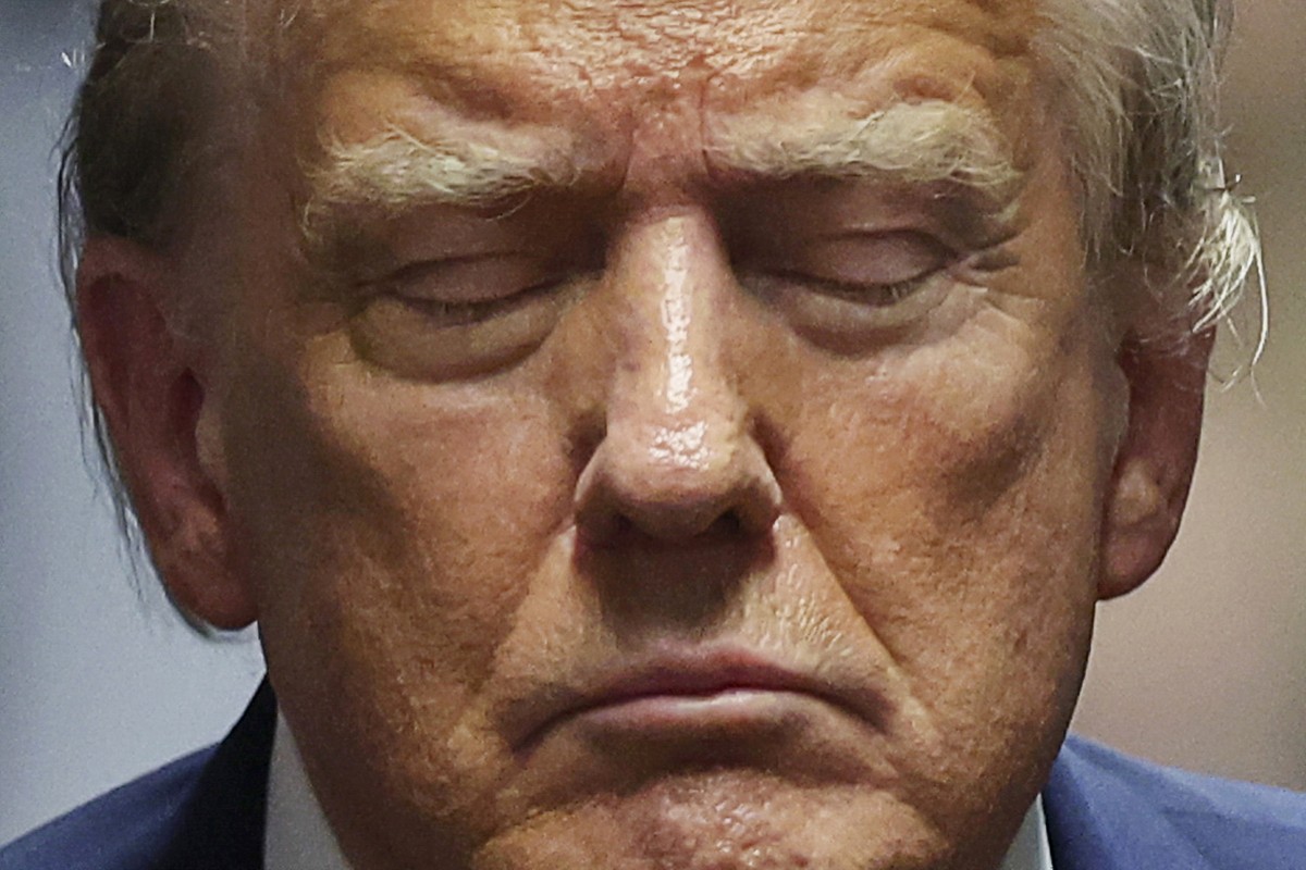FILE - Former President Donald Trump closes his eyes during his trial at Manhattan criminal court May 16, 2024, in New York. Trump has spent the majority of his time as a criminal defendant sitting ne ...