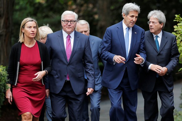 (L-R) European Union High Representative Federica Mogherini, German Foreign Minister Frank-Walter Steinmeier, United States Secretary of State John Kerry and Italian Foreign Minister Paolo Gentiloni w ...