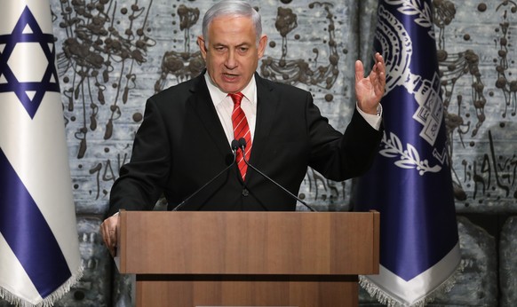 epa07869079 Israeli Prime Minister and Chairman of the Likud Party Benjamin Netanyahu speaks after receiving a letter of appointment for entrusted with forming the next government from Israeli Preside ...
